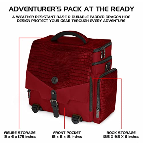 ENHANCE Collectors Edition RPG Adventurers DnD Bag Dragon Hide Exterior Travel RPG Bag with Tabletop Miniatures Storage Vault Mat Holder DnD Dice Token Pockets Fits 48 Books Dragon Red - Image 5