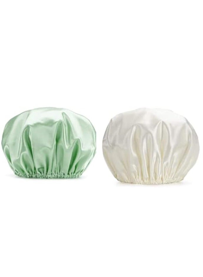 2 Pack Luxury Shower Cap Waterproof & Double Layer Reusable Bath Shower Cap for Women Spa, Hair Salon, Home Hotel Travel Use - Image 1