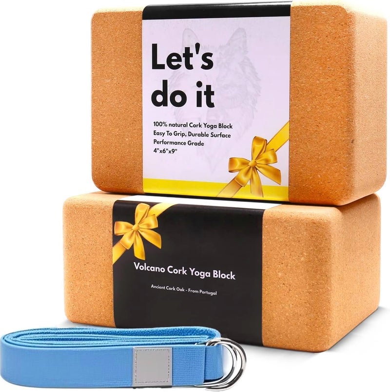 Volcano Cork Yoga Block Cork Yoga Blocks 2 Pack Set -Natural Cork from Portugal, 9"x6"x4" Yoga Blocks Non-Slip&Anti-Tilt for Women| Men, Lightweight, Odor-Resistant| Moisture-Proof, Perfect Yoga Equipment - Image 1