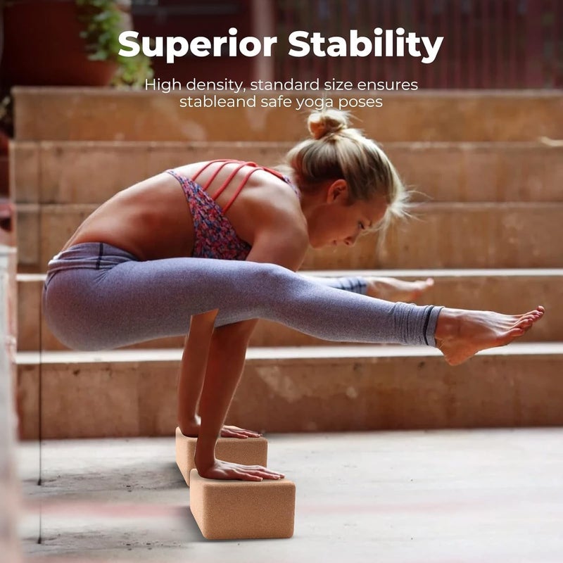 Volcano Cork Yoga Block Cork Yoga Blocks 2 Pack Set -Natural Cork from Portugal, 9"x6"x4" Yoga Blocks Non-Slip&Anti-Tilt for Women| Men, Lightweight, Odor-Resistant| Moisture-Proof, Perfect Yoga Equipment - Image 3
