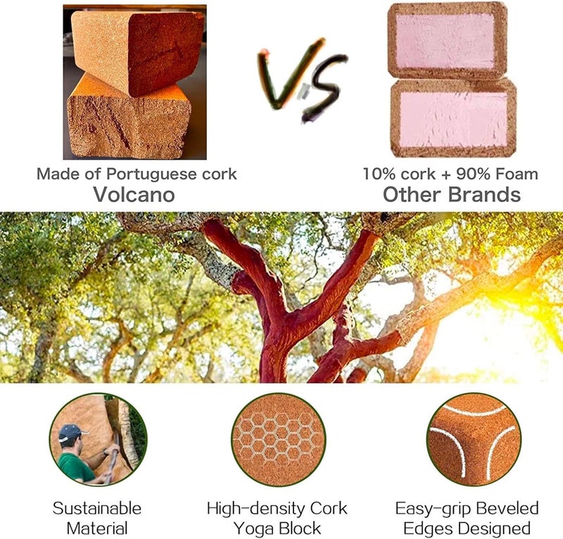 Volcano Cork Yoga Block Cork Yoga Blocks 2 Pack Set -Natural Cork from Portugal, 9"x6"x4" Yoga Blocks Non-Slip&Anti-Tilt for Women| Men, Lightweight, Odor-Resistant| Moisture-Proof, Perfect Yoga Equipment - Image 2