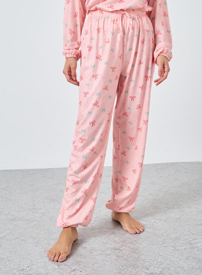 Styli Bows Candy Cane Print T-Shirt and Cuffed Pyjama Set - Image 5