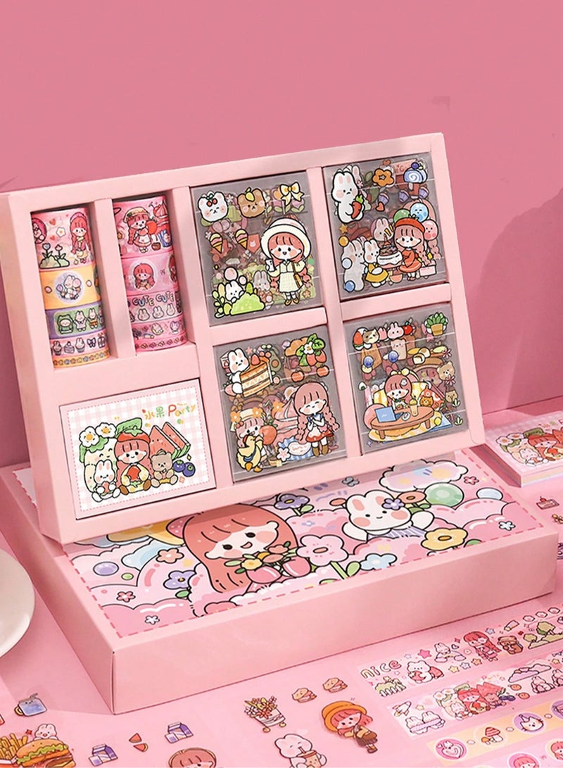 100 Sheets Cute Cartoon PET Waterproof Sticker Gift Box Set – Features Non-Repetitive Cartoon and Animal Designs, Ideal for Scrapbooking, DIY Crafts, and Decorative Projects; Perfect for Notebooks,  - Image 1