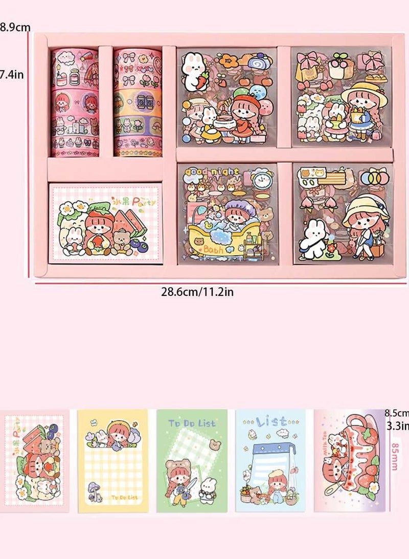 100 Sheets Cute Cartoon PET Waterproof Sticker Gift Box Set – Features Non-Repetitive Cartoon and Animal Designs, Ideal for Scrapbooking, DIY Crafts, and Decorative Projects; Perfect for Notebooks,  - Image 2