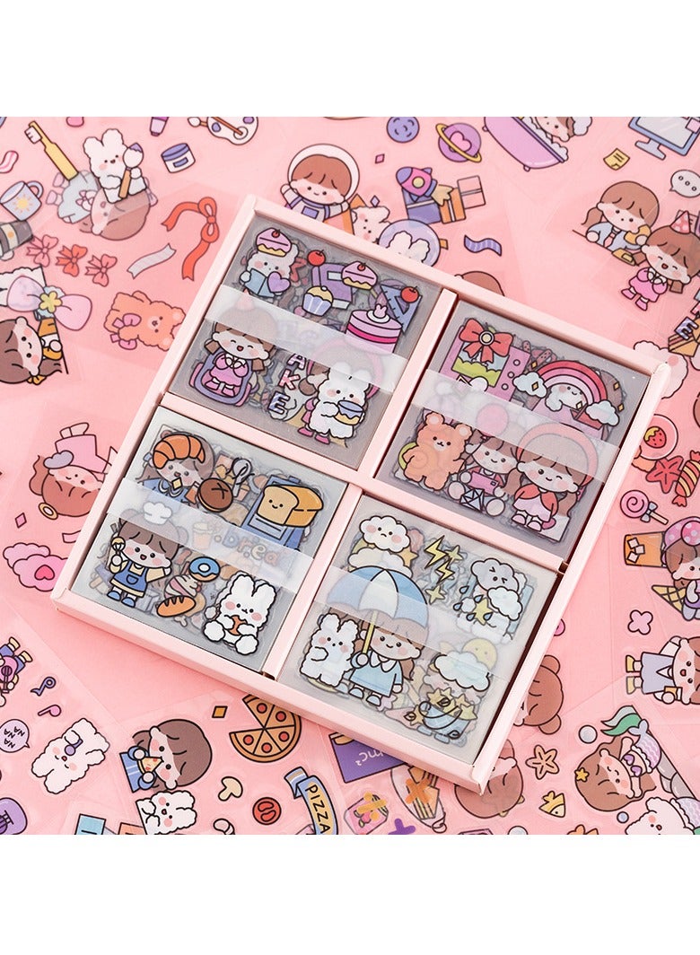 100 Sheets Cute Cartoon PET Waterproof Sticker Gift Box Set – Features Non-Repetitive Cartoon and Animal Designs, Ideal for Scrapbooking, DIY Crafts, and Decorative Projects; Perfect for Notebooks,  - Image 5