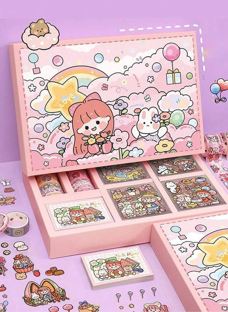 100 Sheets Cute Cartoon PET Waterproof Sticker Gift Box Set – Features Non-Repetitive Cartoon and Animal Designs, Ideal for Scrapbooking, DIY Crafts, and Decorative Projects; Perfect for Notebooks,  - Image 3