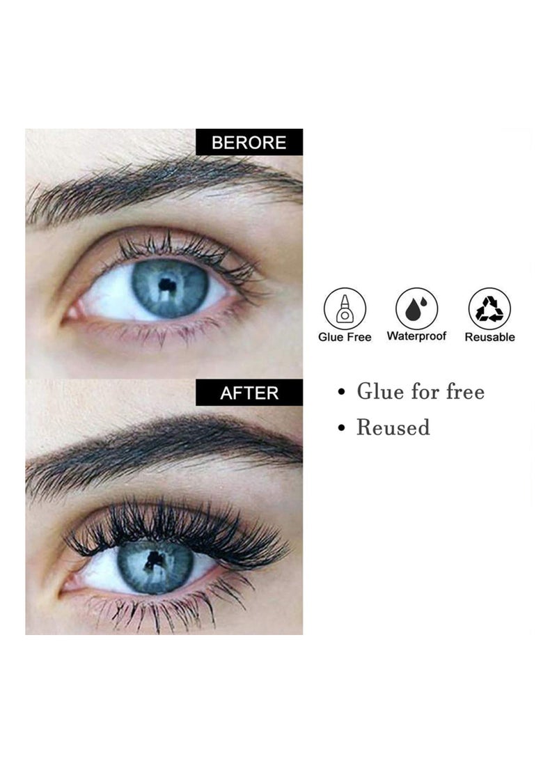 Handaiyan False Eyelashes 5 Pairs 6D Natural Fluffy Fake Lashes, Reusable   Waterproof Glue Free Hand-made Dramatic Thick Crossed Cluster Fake Eye Lashes Soft Long Lashes Pack for Makeup  - Image 3