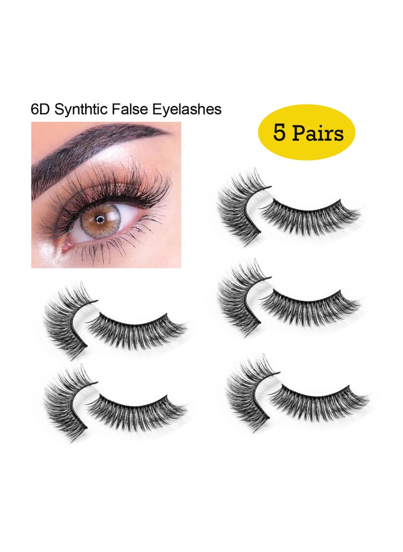 Handaiyan False Eyelashes 5 Pairs 6D Natural Fluffy Fake Lashes, Reusable   Waterproof Glue Free Hand-made Dramatic Thick Crossed Cluster Fake Eye Lashes Soft Long Lashes Pack for Makeup  - Image 1