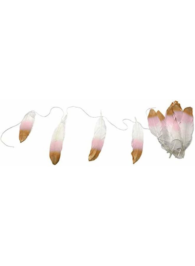 VictorieLei Feather Garland Decorations 10 Foot on a String Banner, Blush Pink and Gold Dipped Glitter Tipped White, Tribal Nursery, Girls Dorm Room, Boho Chic - Image 1