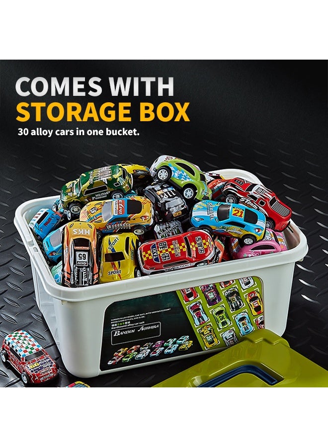 مجموعة سيارات لعب قابلة للسحب من 30 قطعة مع صندوق تخزين، مركبات معدنية متينة لتنمية المهارات الحركية للأطفال واللعب التفاعلي بين الوالدين والطفل - Image 5