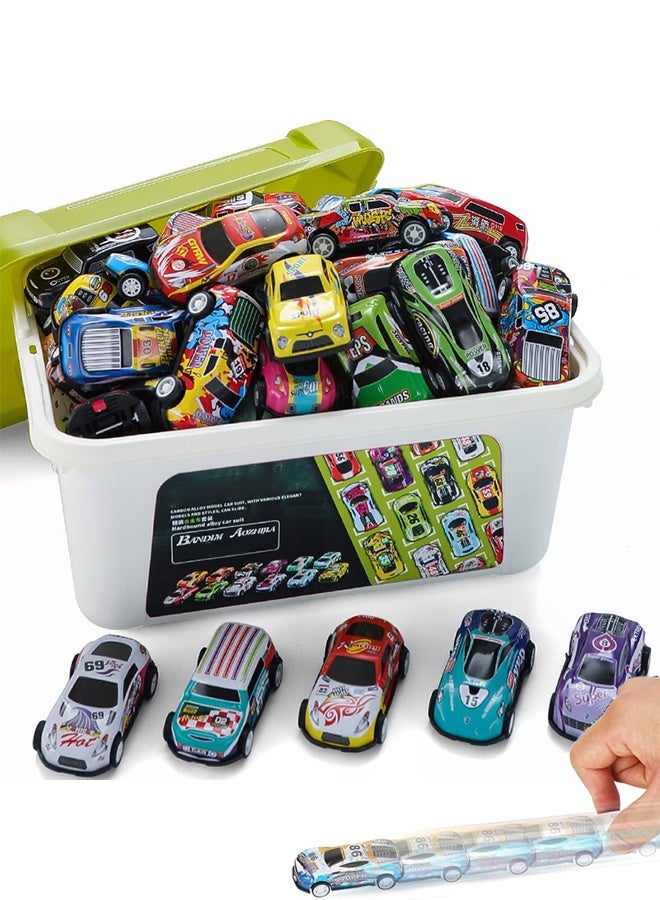 مجموعة سيارات لعب قابلة للسحب من 30 قطعة مع صندوق تخزين، مركبات معدنية متينة لتنمية المهارات الحركية للأطفال واللعب التفاعلي بين الوالدين والطفل - Image 1