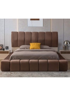 Homzmart White wood and velvet Super King Bed 200x180x140 cm - Brown  - Image 1