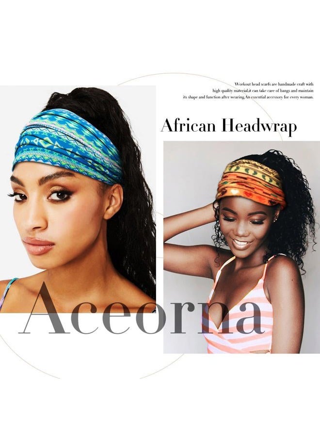 Aceorna أربطة رأس أفريقية بوهو مربوطة، أربطة شعر مرنة عريضة، لفات رأس مرنة، توربان يوغا، أوشحة شعر مطبوعة لتمارين النساء، عبوة من 4 (الأسلوب ب) - Image 4