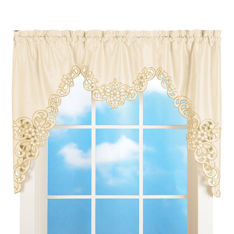 Collections Etc Elegant Scalloped Design Cut-Out and Embroidered Scroll Window Valance with Rod Pocket Top for Easy Hanging, Cream, 58" X 36" - Image 5