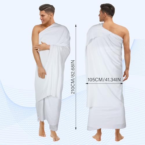 Suhine 4 Pcs Ahram Ihram Ehram for Hajj and Umrah Islamic Clothing for Men Umrah White Hajj Gifts, 41.3 x 82.7 Inches - Image 2
