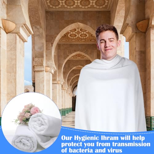 Suhine 4 Pcs Ahram Ihram Ehram for Hajj and Umrah Islamic Clothing for Men Umrah White Hajj Gifts, 41.3 x 82.7 Inches - Image 4