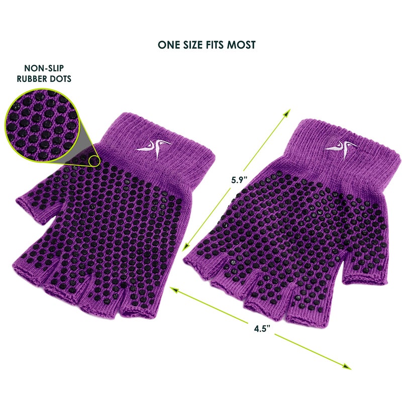 برو سورس فت قفازات اليوغا Prosourcefit Grippy مقابض يد اليوغا مع تصميم ثابت بدون أصابع مقاس واحد يناسب جميع قفازات اليوغا مع مقابض للنساء والرجال أرجواني - Image 3