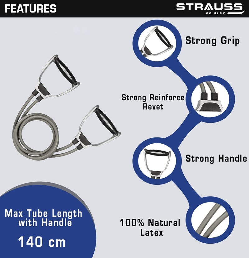 Strauss Double Toning Tube for Men and Women, Resistance Exercise Bands for Stretching & Workout, (Grey) - Image 4