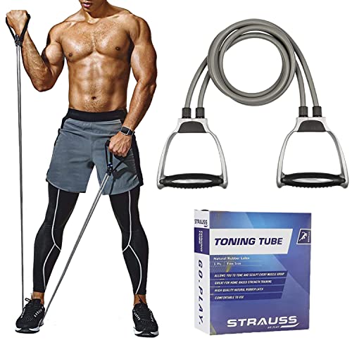 Strauss Double Toning Tube for Men and Women, Resistance Exercise Bands for Stretching & Workout, (Grey) - Image 1