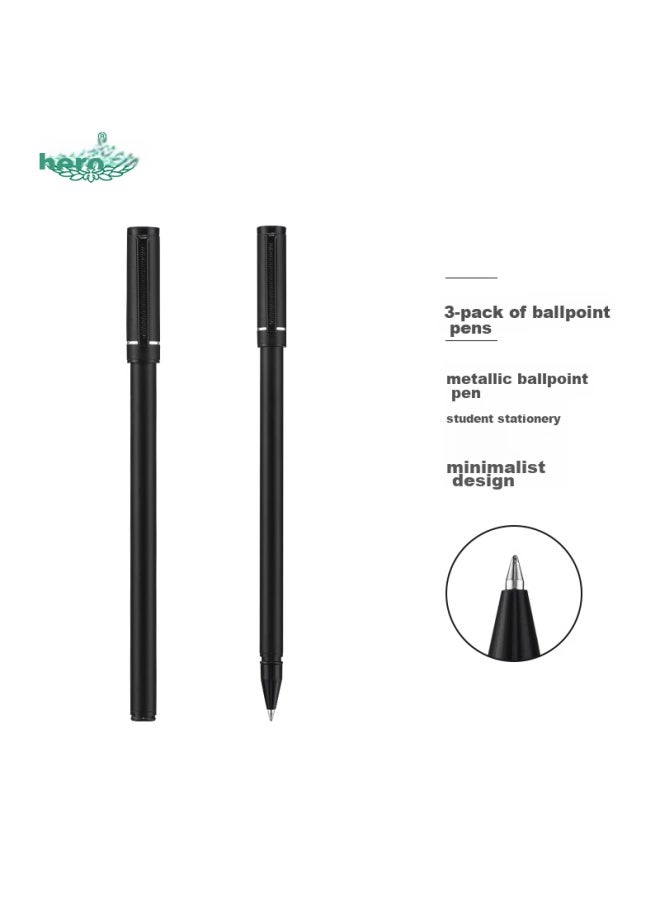 هيرو Hero A206 Black Metal قلم جل 0.5 مم، قرطاسية طالب، قلم توقيع، قلم حبر، عبوة من ثلاثة - Image 1