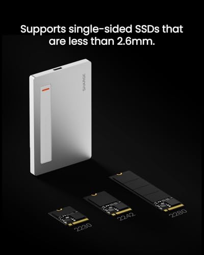 SHARGE Disk Plus SSD Enclosure 10Gbps M.2 NVMe, 0.24" Ultra Slim Aluminum Enclosure with Built-in Cable USB C 3.2 Gen2 Support Size 2230/2242/2280 M Key SSDs (SSD not Included) - Image 5