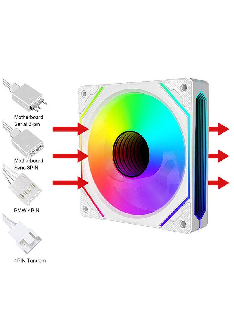 Cooler Fan for PC Case, featuring ARGB Lighting Effects compatible with 5V 3-Pin and 4-Pin PWM connectors for silent operation and infinite space illumination. - Image 1