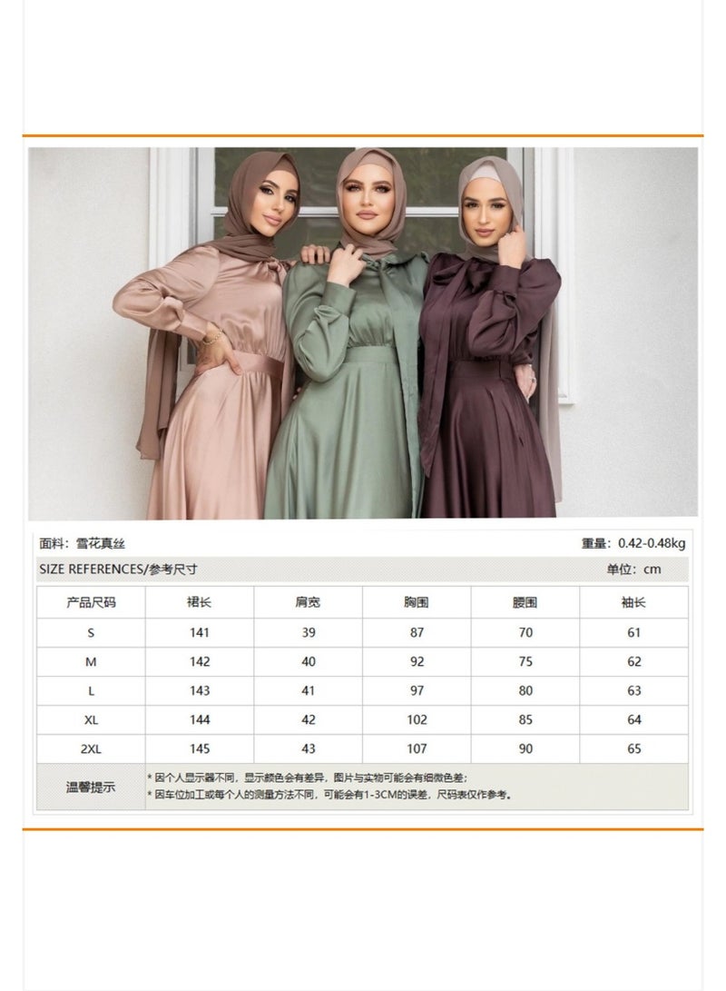 فستان ماكسي ساتان نسائي للمسلمات، حافة واسعة، تصميم محتشم - Image 4