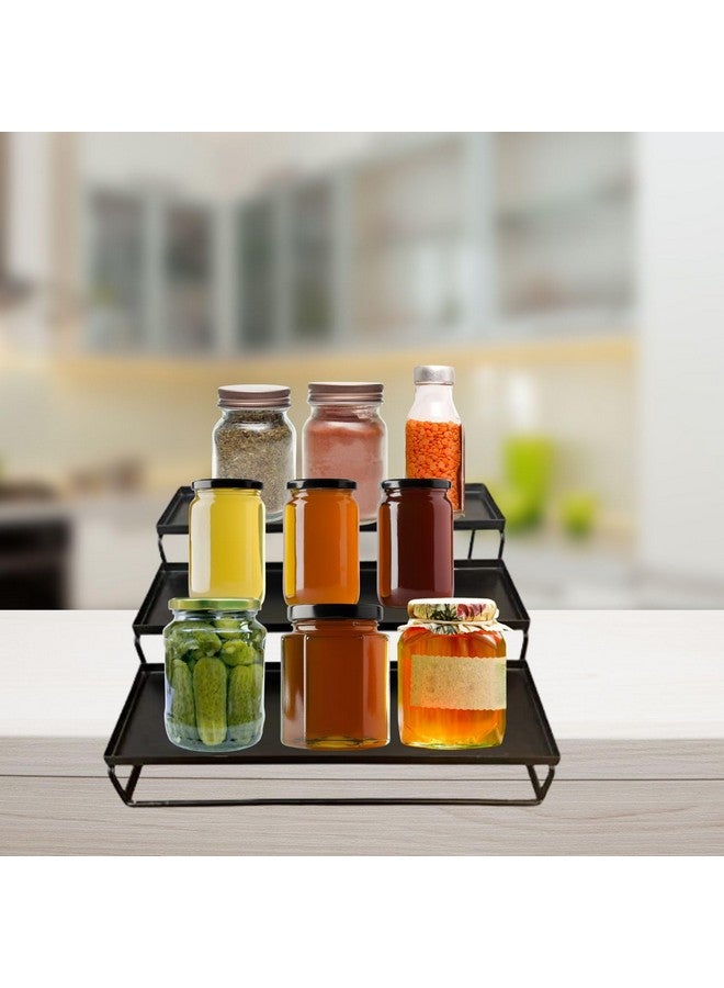 جو هوكد منظم توابل Go Hooked، منظم توابل معدني ثلاثي الطبقات، رف قائم، حامل تخزين للمطبخ، الخزانة، المخزن، الحمام، المكتب (أسود، عبوة من قطعتين) - Image 2