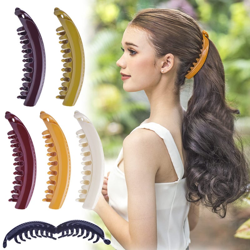 RC ROCHE ORNAMENT RC ROCHE 6 Pcs Large Banana Hair Clips Claws for Women Thick Curly Ponytail Holder Maker Big Comb No Crease Strong Hold Styling Clasp Large Classic Multicolor