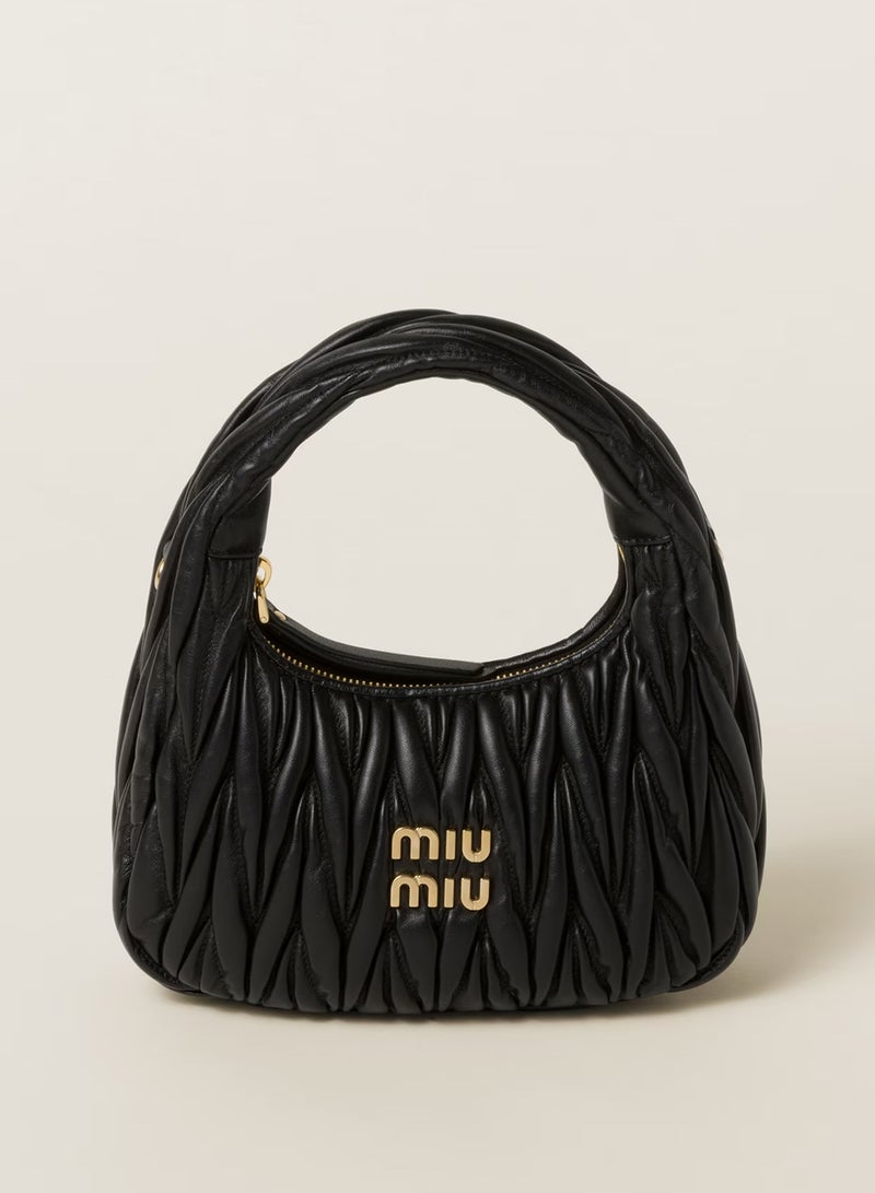 مياو مياو حقيبة هوبو من جلد النابا المبطن من MIU Wander، حقيبة توت نسائية، حقيبة كروس نسائية، حقيبة يد نسائية، حقيبة كتف نسائية، حقيبة سفر نسائية، لون أسود - Image 1