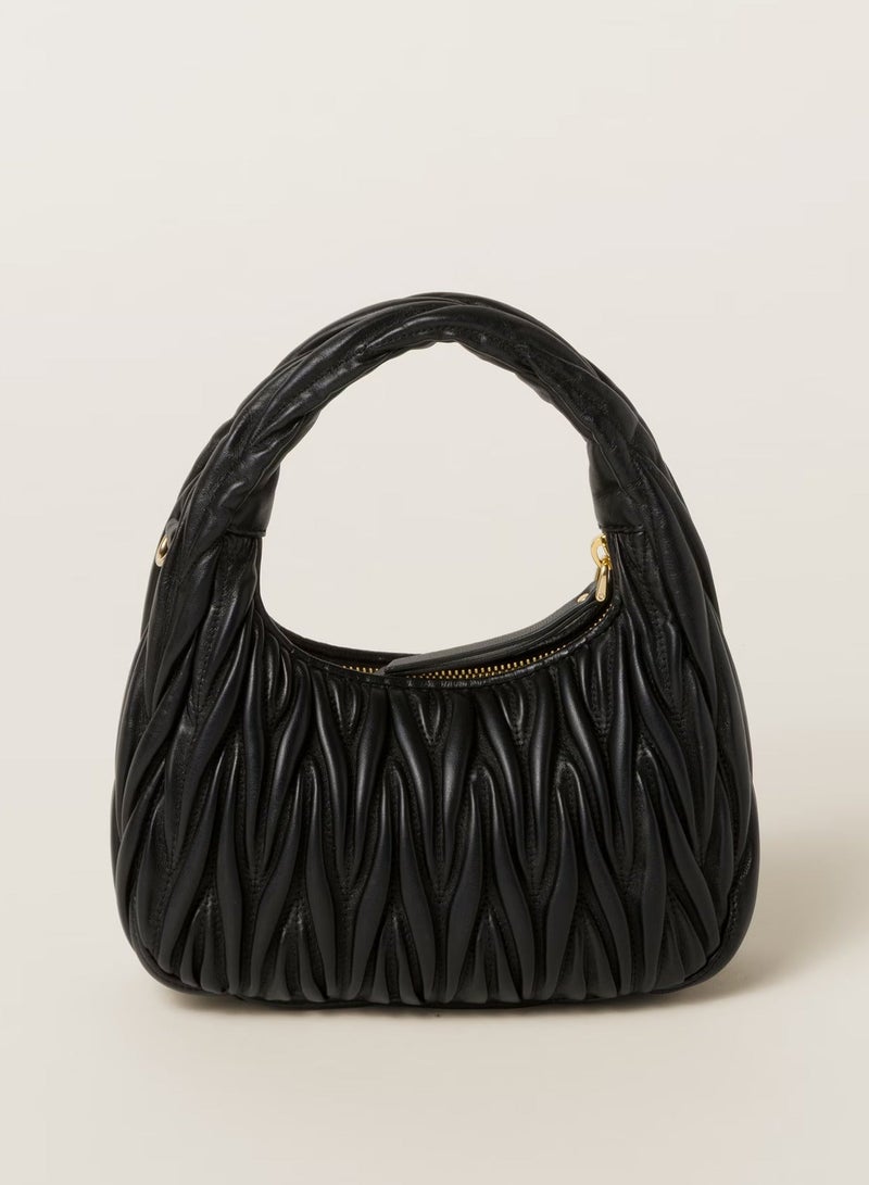 مياو مياو حقيبة هوبو من جلد النابا المبطن من MIU Wander، حقيبة توت نسائية، حقيبة كروس نسائية، حقيبة يد نسائية، حقيبة كتف نسائية، حقيبة سفر نسائية، لون أسود - Image 5