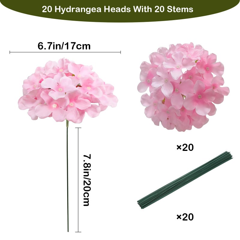 Cherica 20 Pcs Pink Hydrangea Artificial Flowers Bulk, Faux Hydrangea Flowers Heads, Artificial Fake Silk Hydrangea Flowers with Stems, Pink Flowers Artificial for Decoration Wedding DÃ©cor - Image 2