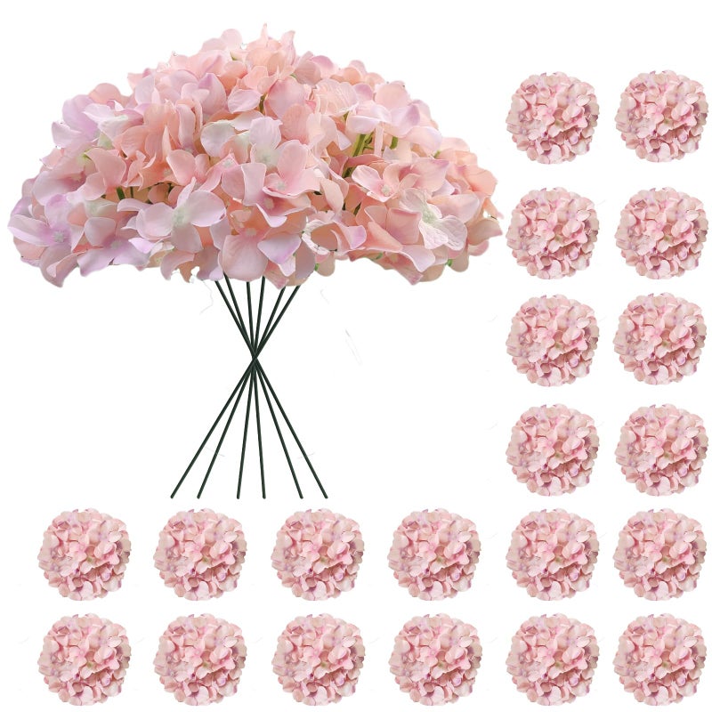 Cherica 20 Pcs Pink Hydrangea Artificial Flowers Bulk, Faux Hydrangea Flowers Heads, Artificial Fake Silk Hydrangea Flowers with Stems, Pink Flowers Artificial for Decoration Wedding DÃ©cor - Image 1