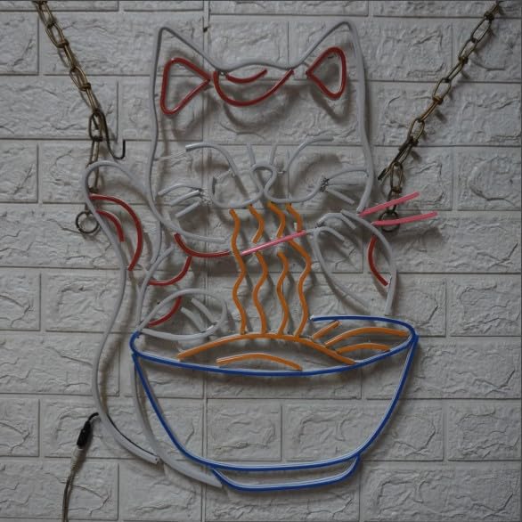 SG PRINT Cat Ramen Neon Sign Japanese Noodles LED LightAnime Lucky Cat Signage 3D Art Wall Decor For Restaurant Kitchen24x18 BlueWhiteRed  - Image 5