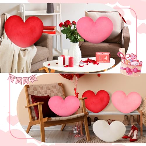 Suzile 4 Pcs Heart Pillows Valentine‘s Day Heart Shape Pillows Cushion Plush Love Pillow Valentine Decorative Heart Throw Pillow for Friends Living Room Dining Office Sofa Chairs, 14 - Image 4