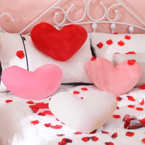 Suzile 4 Pcs Heart Pillows Valentine‘s Day Heart Shape Pillows Cushion Plush Love Pillow Valentine Decorative Heart Throw Pillow for Friends Living Room Dining Office Sofa Chairs, 14 - Image 1
