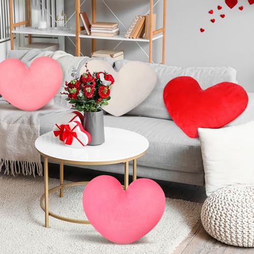 Suzile 4 Pcs Heart Pillows Valentine‘s Day Heart Shape Pillows Cushion Plush Love Pillow Valentine Decorative Heart Throw Pillow for Friends Living Room Dining Office Sofa Chairs, 14 - Image 5