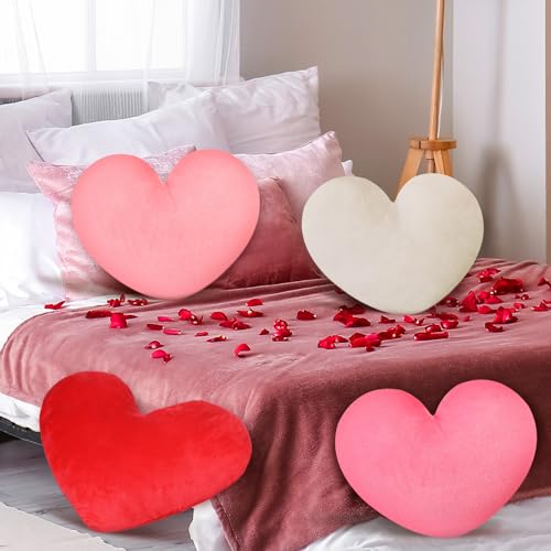Suzile 4 Pcs Heart Pillows Valentine‘s Day Heart Shape Pillows Cushion Plush Love Pillow Valentine Decorative Heart Throw Pillow for Friends Living Room Dining Office Sofa Chairs, 14 - Image 3