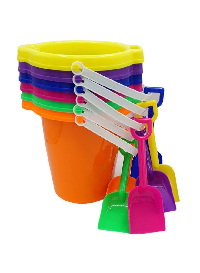 4E's Novelty 6 Pack Sand Buckets And Shovels For Kids Bulk 7.5 Inch Large Beach Bucket Sand Toys For Beach Toys For Toddlers & Kids Beach Party Favors - Image 3