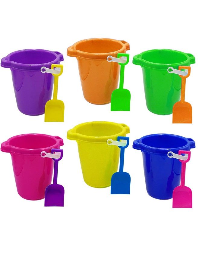 4E's Novelty 6 Pack Sand Buckets And Shovels For Kids Bulk 7.5 Inch Large Beach Bucket Sand Toys For Beach Toys For Toddlers & Kids Beach Party Favors - Image 1