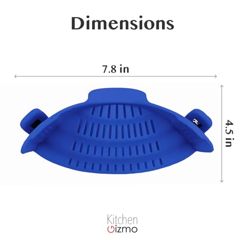 Kitchen Gizmo Snap N' Strain - Silicone Clip-On Strainer for Pots, Pans, and Bowls - Heat-Resistant Kitchen Gadgets, Essential Colander Drainer for Vegetables and Pasta - 7.87x2.76x4.53-Inch (Blue) - Image 3