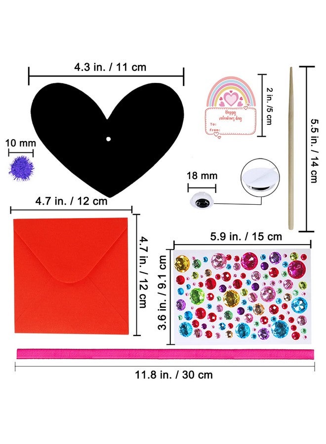 windiy 27 Sets Magic Color Scratch Paper Heart Ornaments Bookmarks Valentine Craft Kits Scratch Paper Heart Cutouts Pom-poms Googly Eyes for Kids Activity Art Project Valentine Party Favor Tree Decoration - Image 5