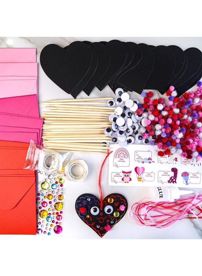 windiy 27 Sets Magic Color Scratch Paper Heart Ornaments Bookmarks Valentine Craft Kits Scratch Paper Heart Cutouts Pom-poms Googly Eyes for Kids Activity Art Project Valentine Party Favor Tree Decoration - Image 3