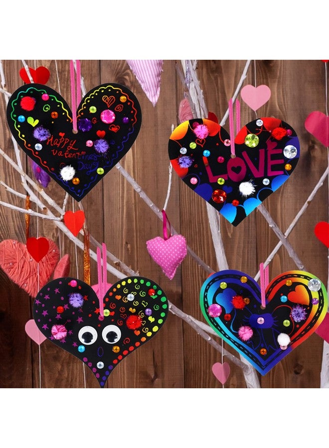 windiy 27 Sets Magic Color Scratch Paper Heart Ornaments Bookmarks Valentine Craft Kits Scratch Paper Heart Cutouts Pom-poms Googly Eyes for Kids Activity Art Project Valentine Party Favor Tree Decoration - Image 2