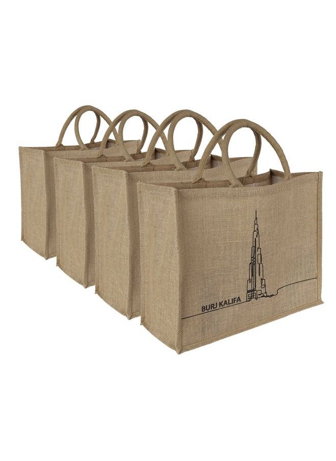 Generic - Burj Khalifa Line art Print Jute Shopping Bags Waterproof Coating With Soft Handle - 4 SETS - Image 1