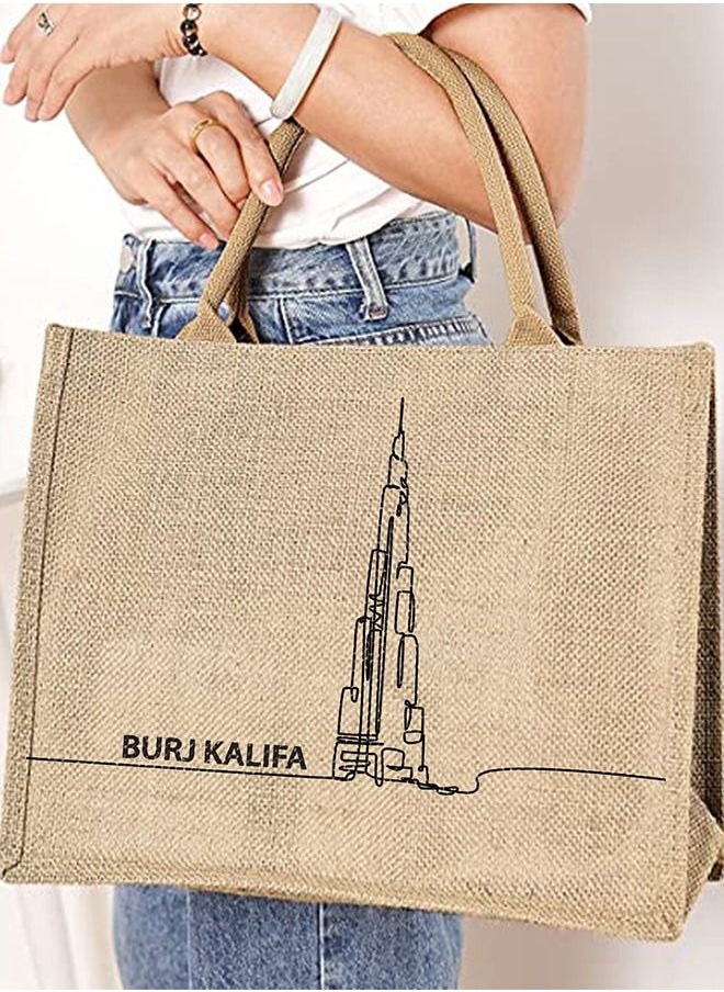 Generic - Burj Khalifa Line art Print Jute Shopping Bags Waterproof Coating With Soft Handle - 4 SETS - Image 1
