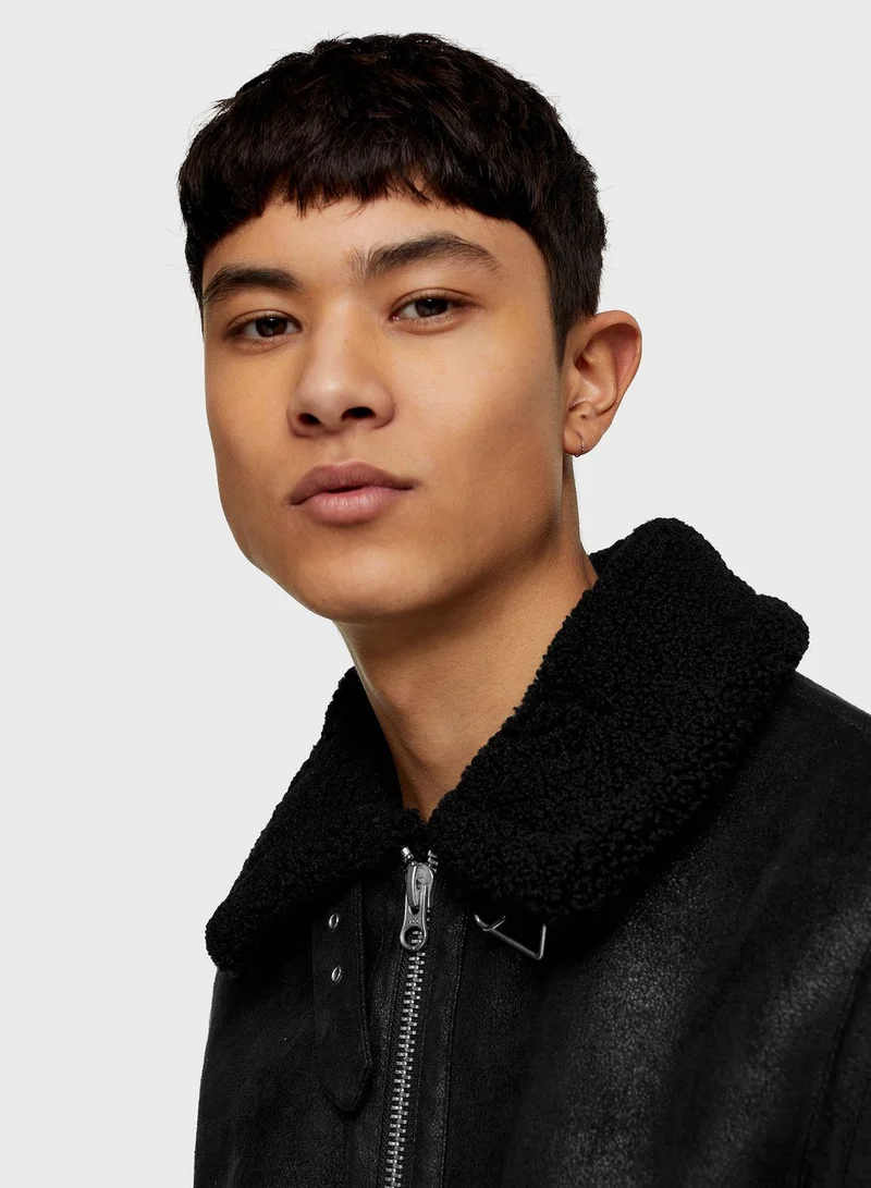 TOPMAN Faux Shearling Aviator Jacket