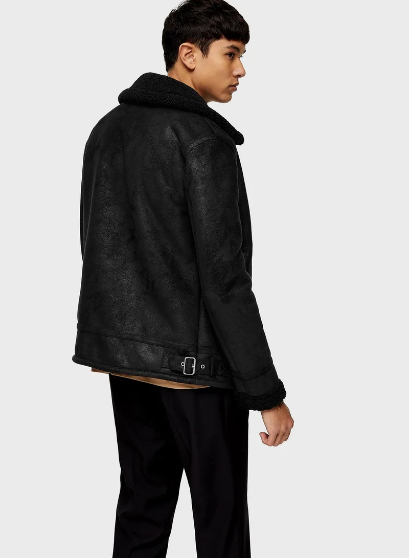 TOPMAN Faux Shearling Aviator Jacket