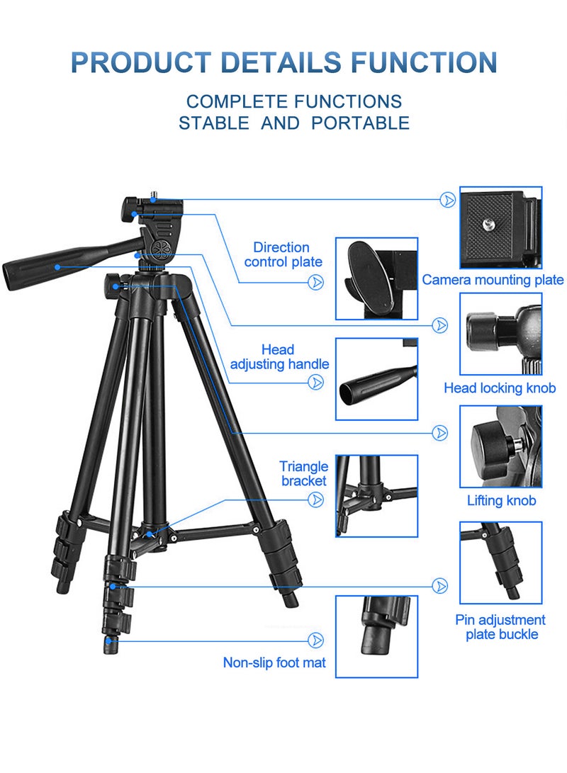 51 Inch Extendable Phone Tripod and Camera Stand with Bag, Lightweight Selfie Stick Tripod for iPhone Holder with Bluetooth Remote and Clip, Travel iPhone Tripod for Video Recording - Image 5