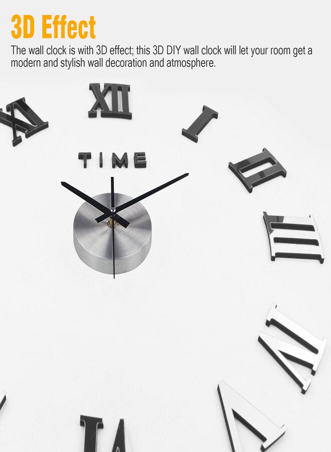 Loquat 3D DIY Roman Numbers Mirror Surface Clock Acrylic Wall Clock Modern Large Wall Decorative For Living Room Home Decor Black - Image 5